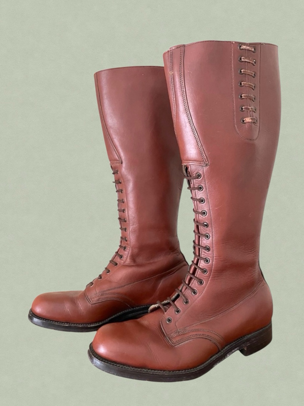 Vintage Cavalry Style Tall Brown Leather Lace-Up Riding Boots 8.5d Biltrite